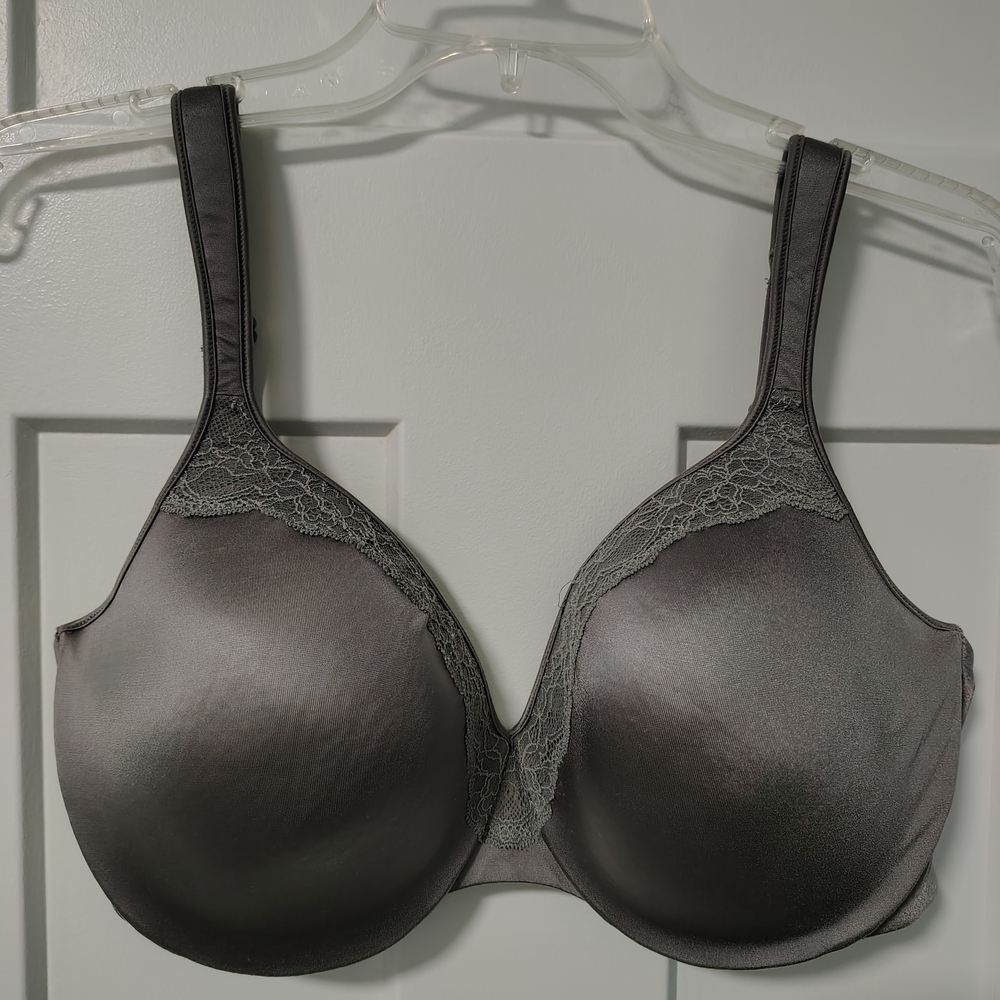 Elegant Gray Lace Trim Bra